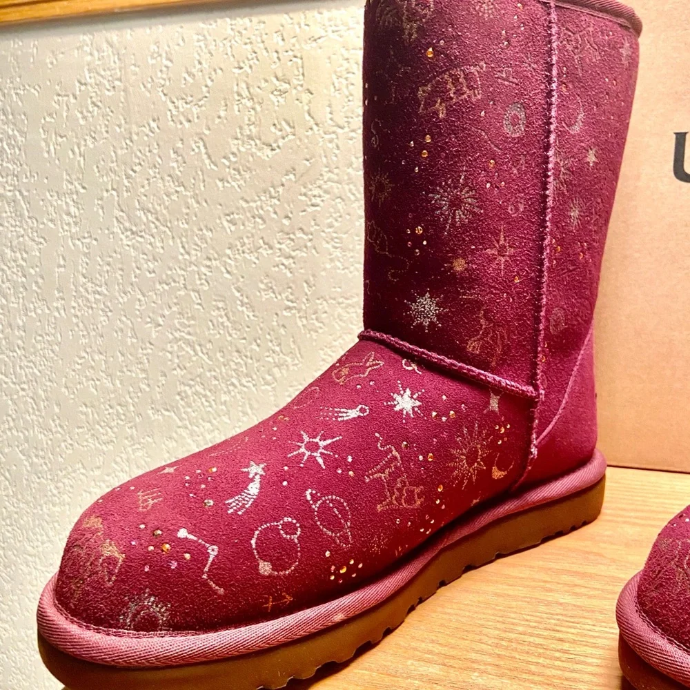 NIB-Ugg Grape Zodiac Short Suede Sheepskin Boots - Picture 4 of 16
